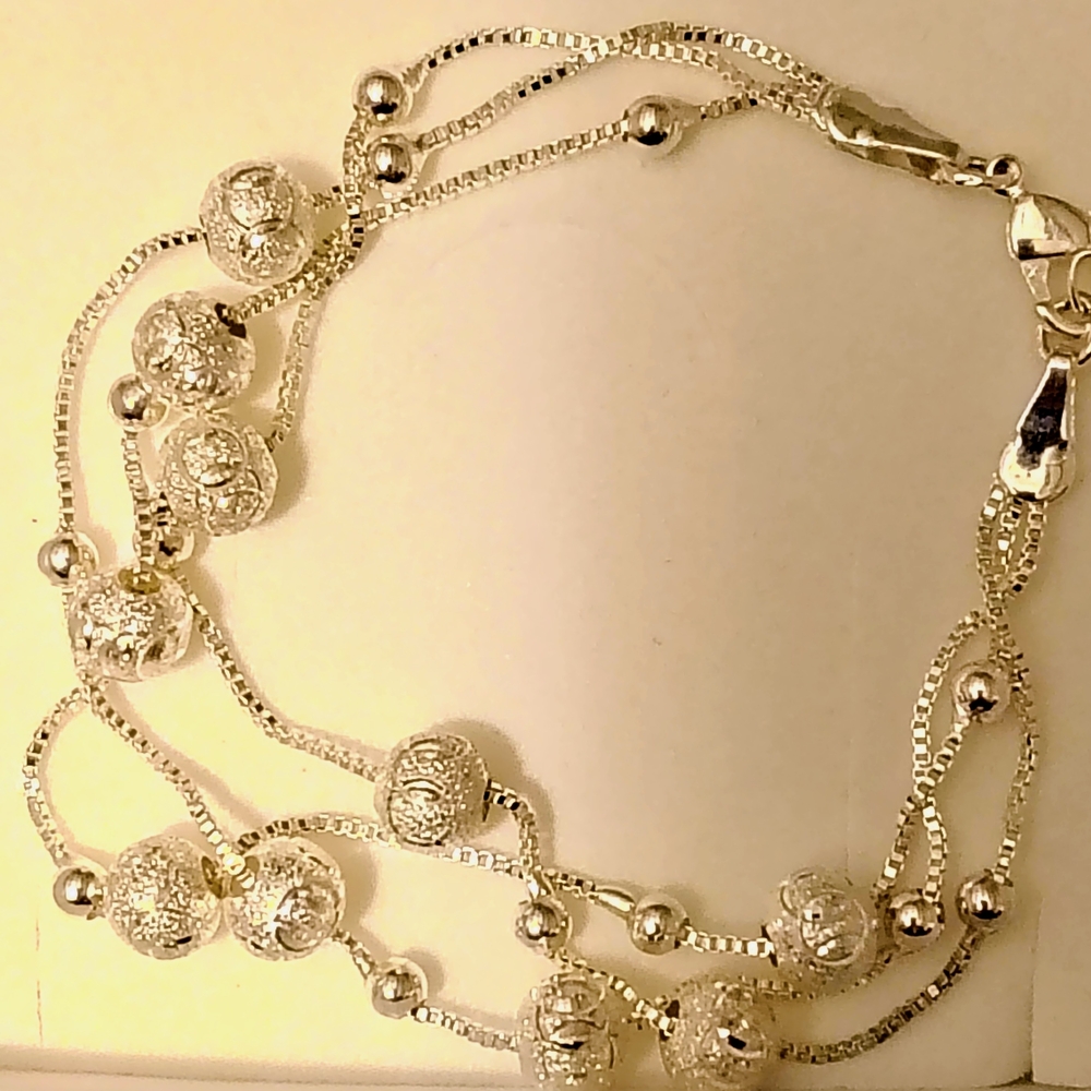NIB Miabella Italian Sterling Silver 3 Strand Ball Bracelet